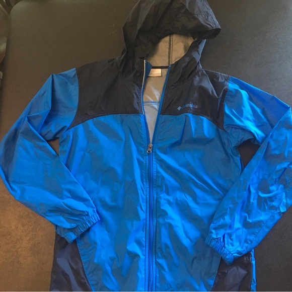 Columbia Jacket Windbreaker Hooded Boys Large 14/16 Navy Royal Blue Full Zip - Picture 1 of 9